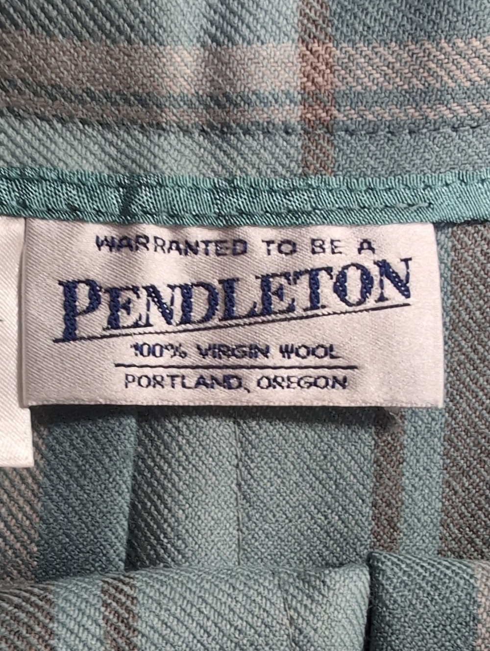 Vintage Pendleton Pleated Skirt Teal/Tan Plaid Wool Made in the USA Size 18 - Picture 3 of 10